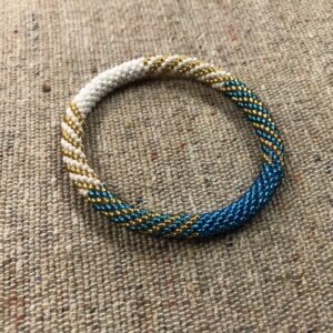 handmade blue white gold beaded bracelet twisted gradient seed bead bangle